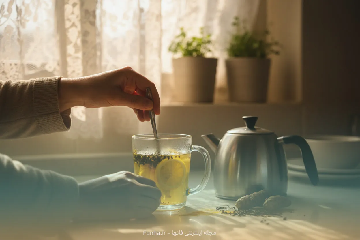 لیوان دمنوش زردچوبه و چای برای کاهش وزن شکم